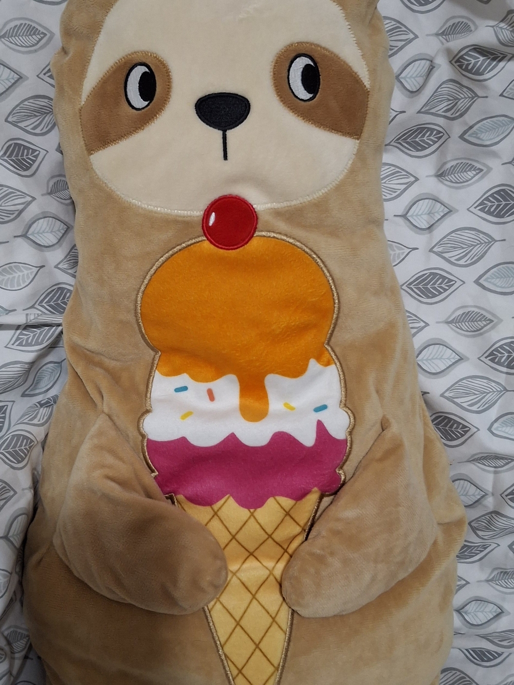 Beige Sloth Plush Dog Toy with Pink & Orange Ice Cream Accent